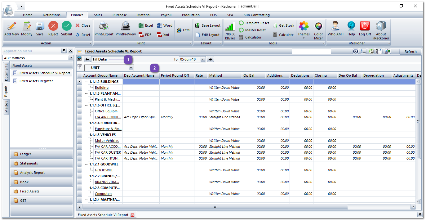 Fixed Assets Schedule VI Report
