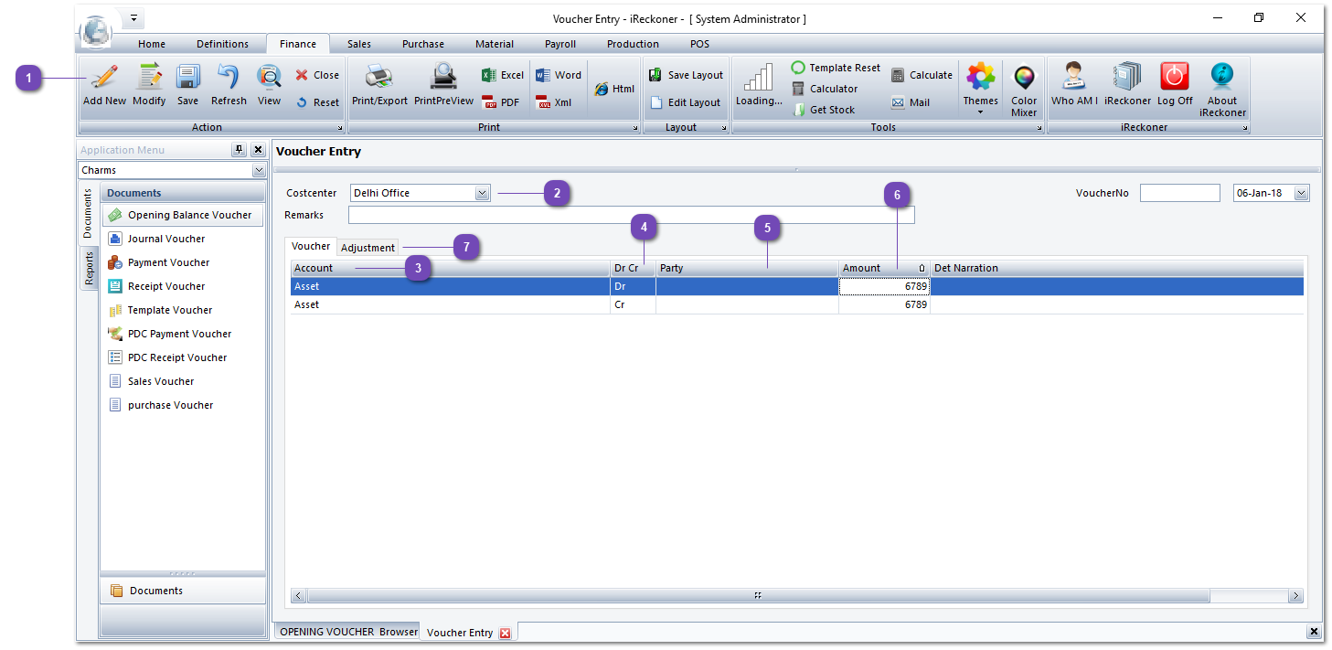 Opening Balance Voucher