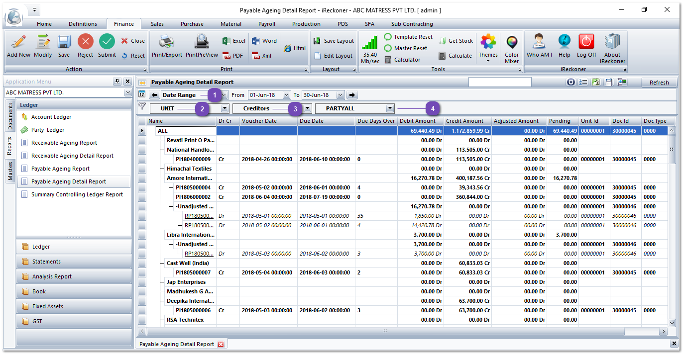 Payable Ageing Detail Report