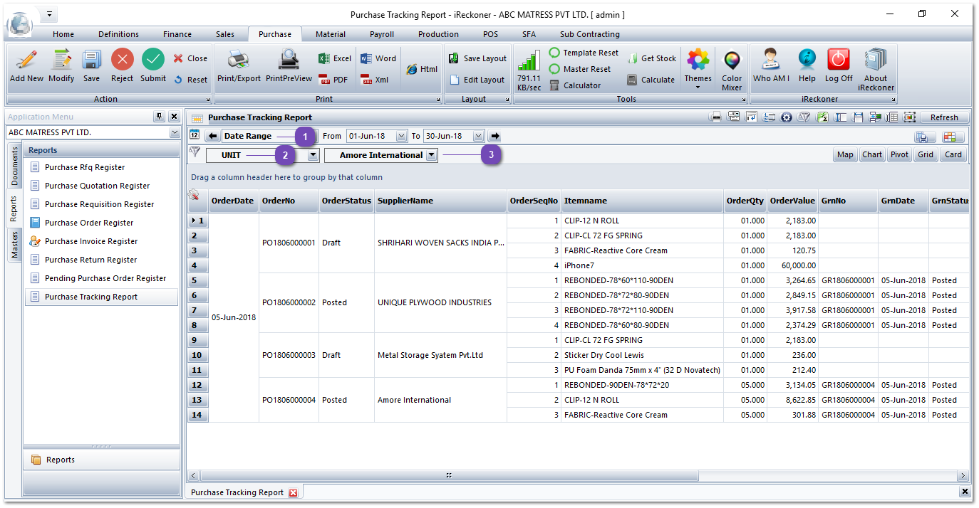Purchase Tracking Report