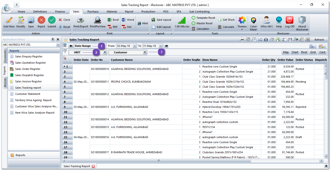 Sales Tracking Report